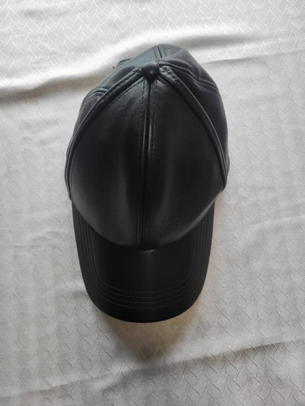 Black Faux Leather Baseball Cap Adjustable Hat